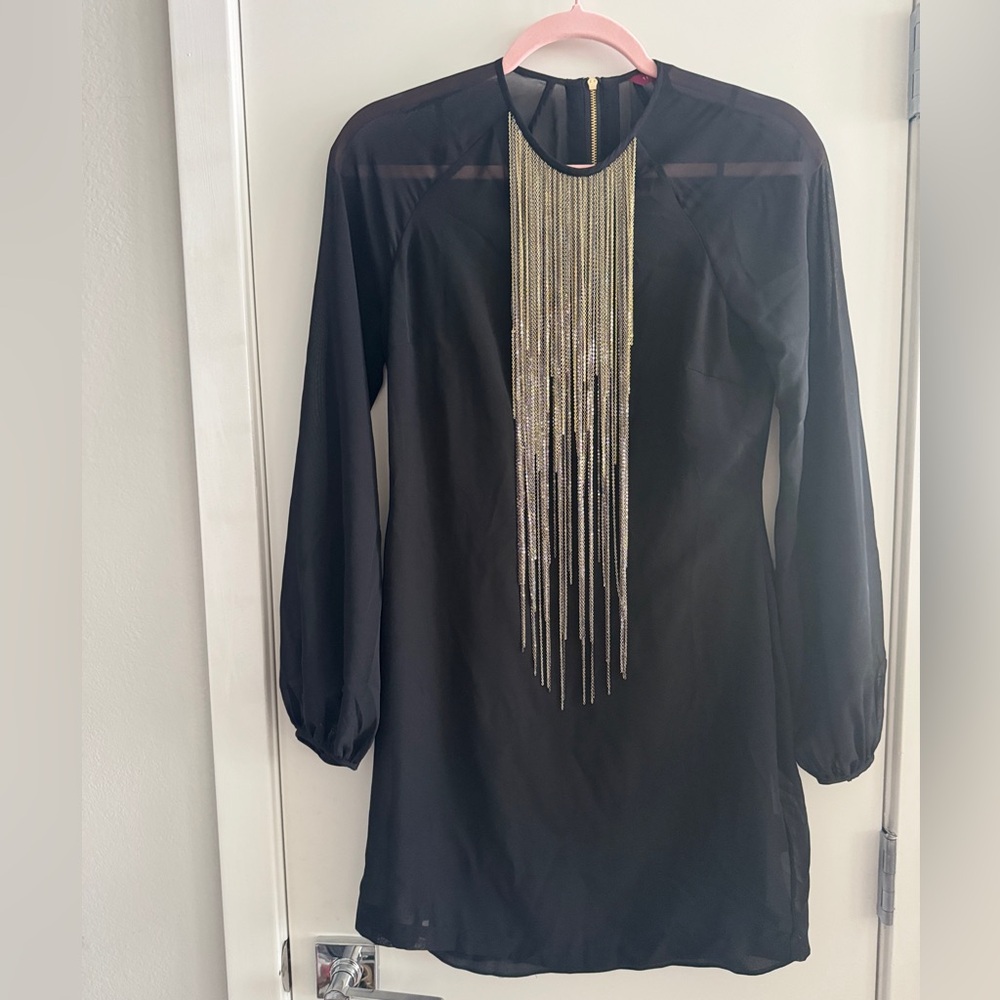 Ted Baker Black Dress with Gold Fringe Detail